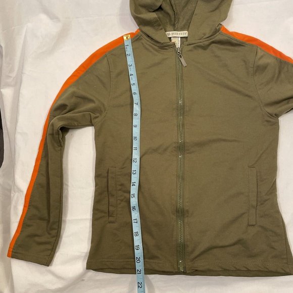 Buzz Cuts Boys Small (8) Zippered Hoodie Sweatshirt Green/Orange Long Sleeve - Picture 7 of 15